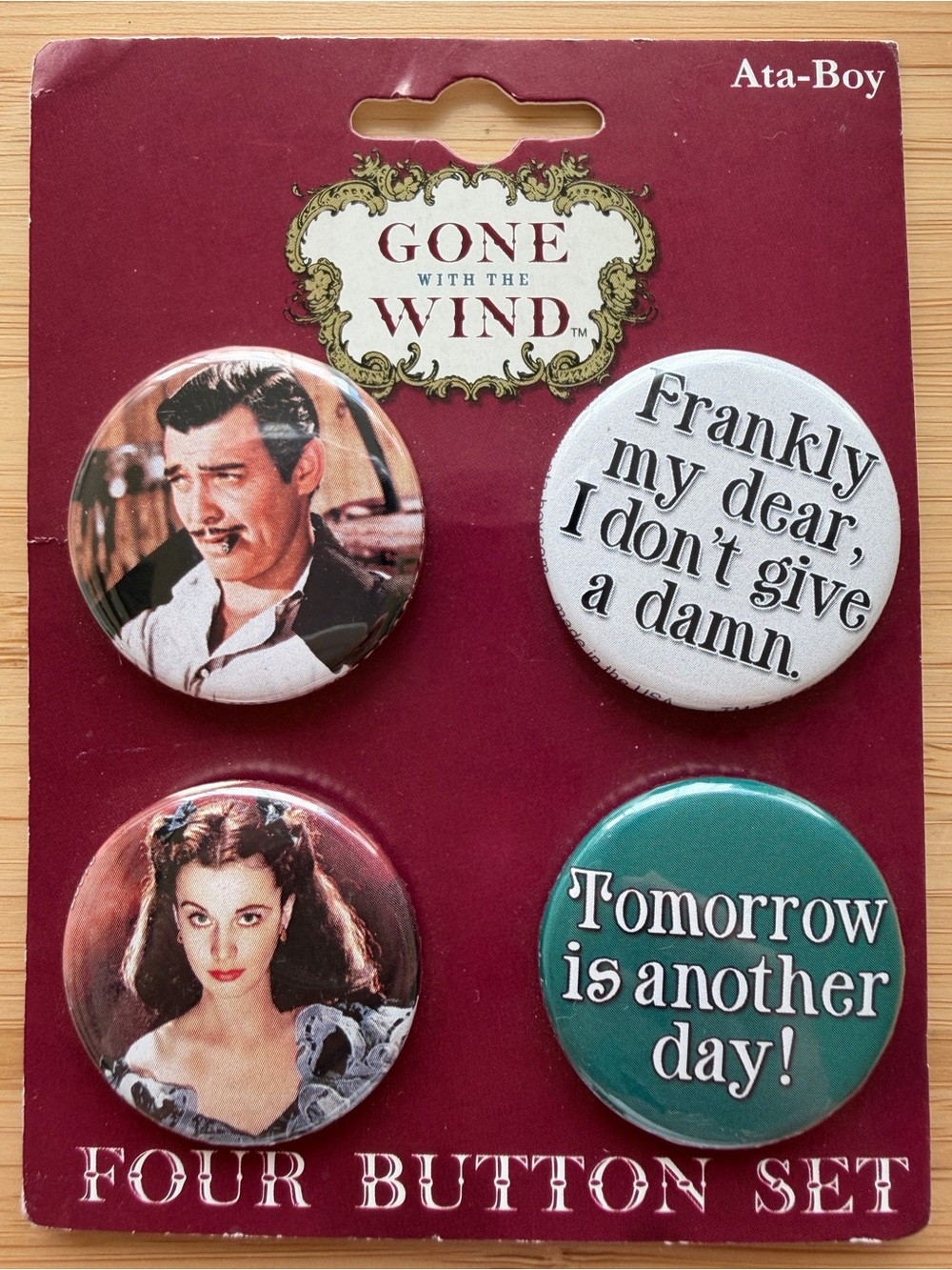 Vintage Gone With The Wind 4 Button Set Pinback Pin Teal Burgundy Warner Bros WB
